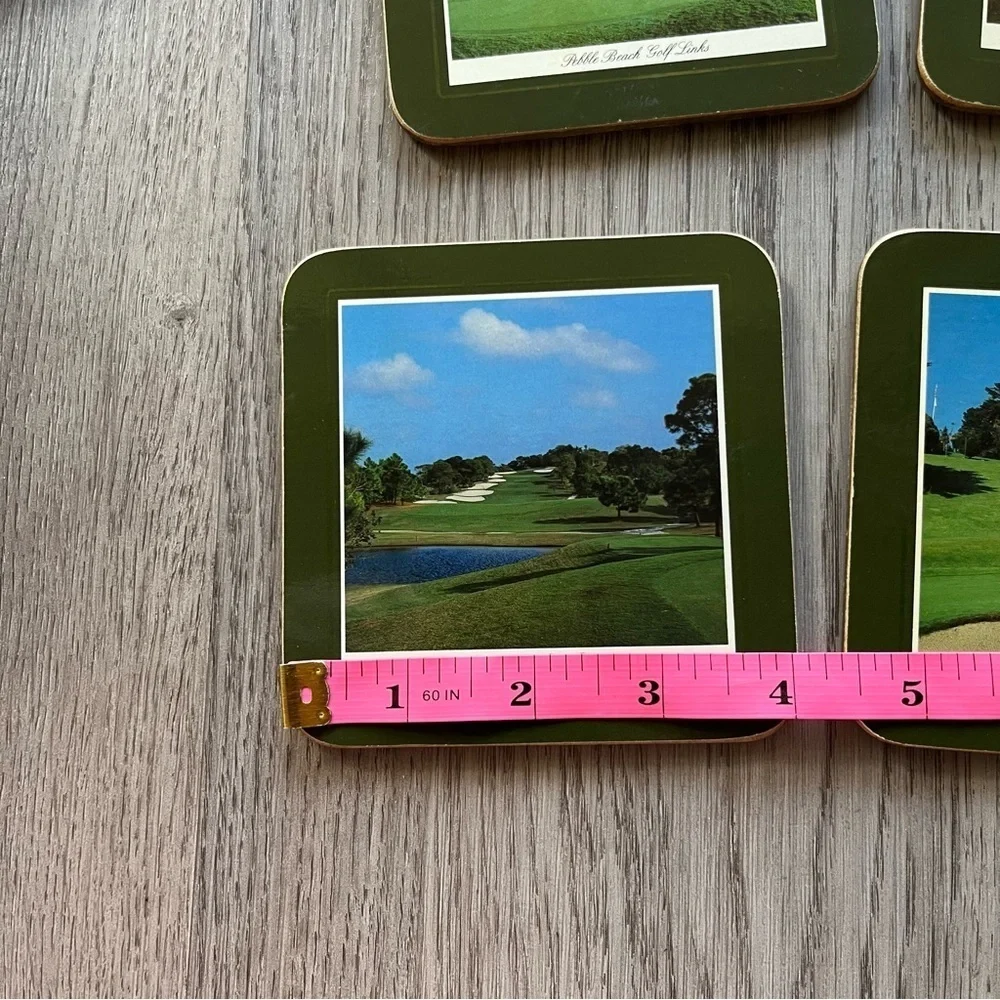 Vintage CloverLeaf USA Golfing Square Coasters Varying Golf Courses 4X4 Cork